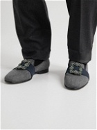 Manolo Blahnik - Carlton Crystal-Embellished Grosgrain-Trimmed Wool-Blend Loafers - Gray