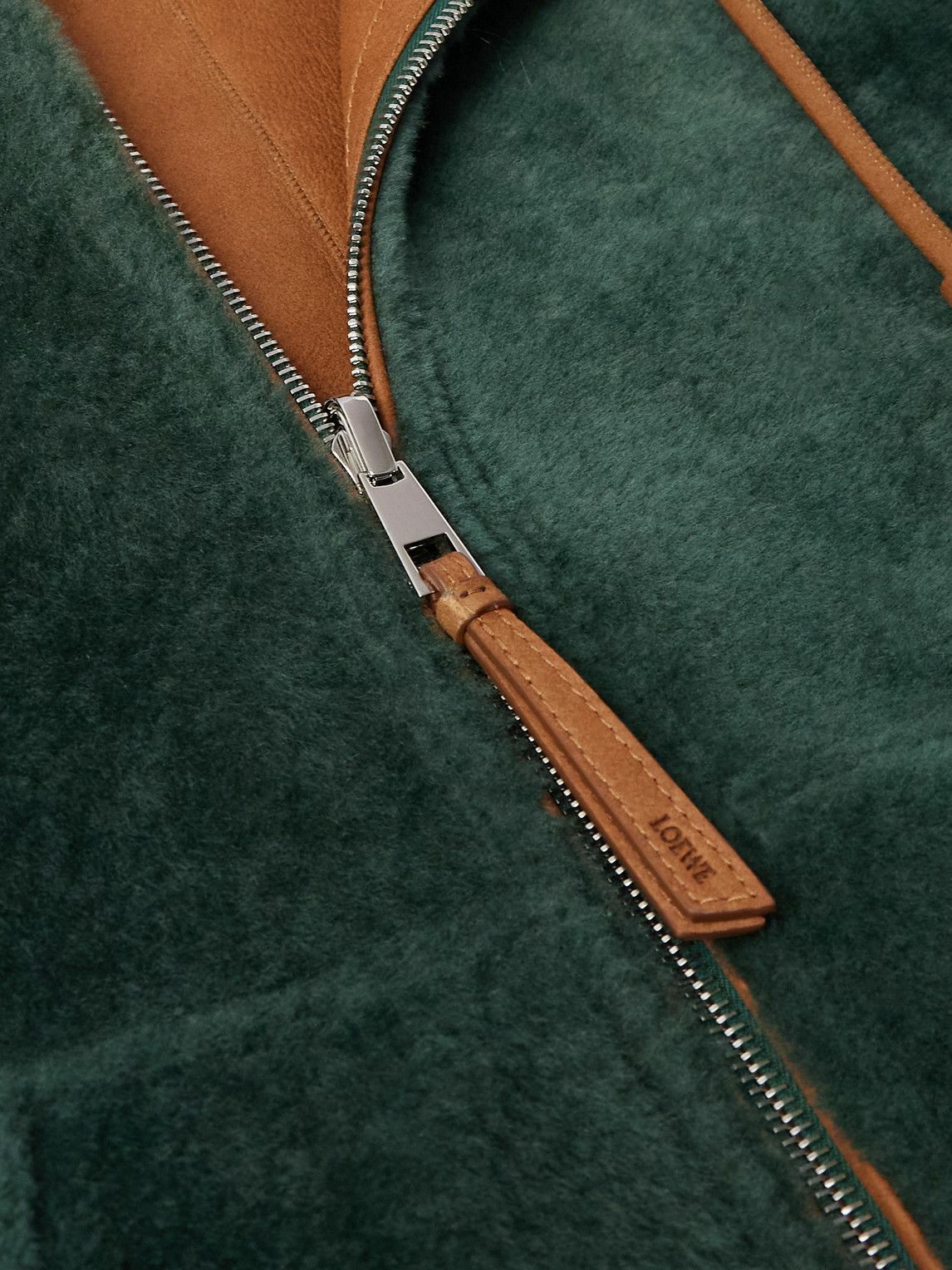 LOEWE - Logo-Appliquéd Shearling Hooded Bomber Jacket - Green