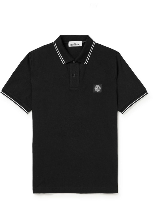 Photo: Stone Island - Slim-Fit Logo-Appliquéd Stretch-Cotton Piqué Polo Shirt - Black