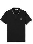 Stone Island - Slim-Fit Logo-Appliquéd Stretch-Cotton Piqué Polo Shirt - Black