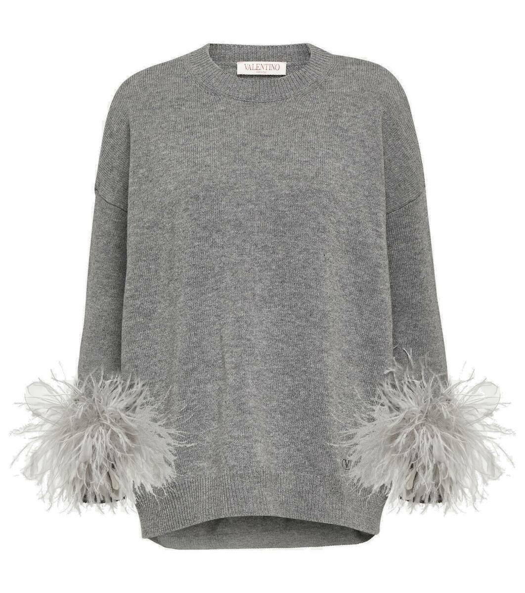 Valentino Feather-trimmed virgin wool sweater Valentino