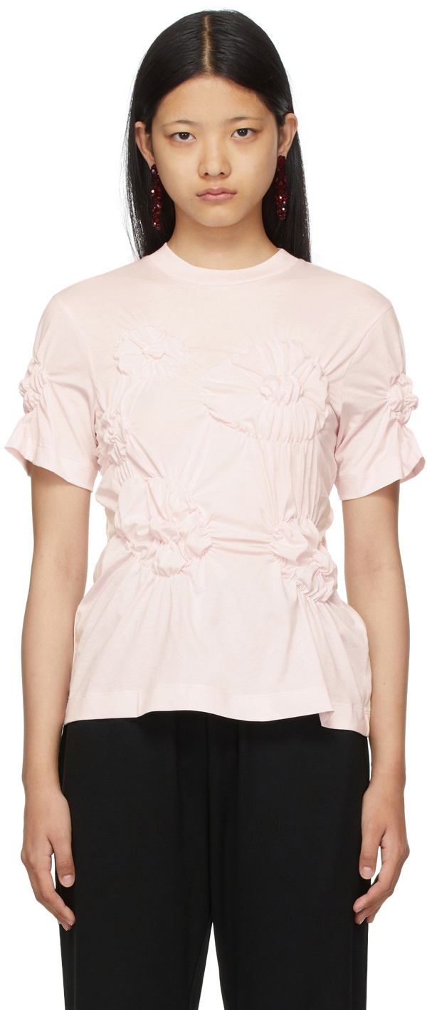 Simone Rocha Pink Ruched Flower T-Shirt Simone Rocha