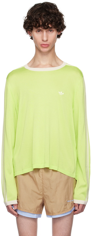 Photo: Wales Bonner Green adidas Originals Edition Embroidered Logo Long Sleeve T-Shirt