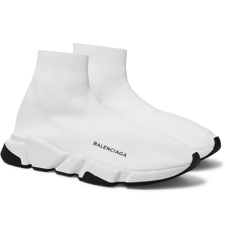 Photo: Balenciaga - Speed Sock Stretch-Knit Slip-On Sneakers - Men - White