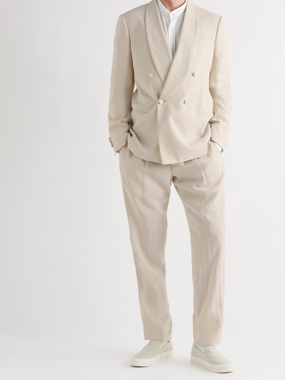 GIORGIO ARMANI - Double-Breasted Silk-Blend Suit Jacket - Neutrals 