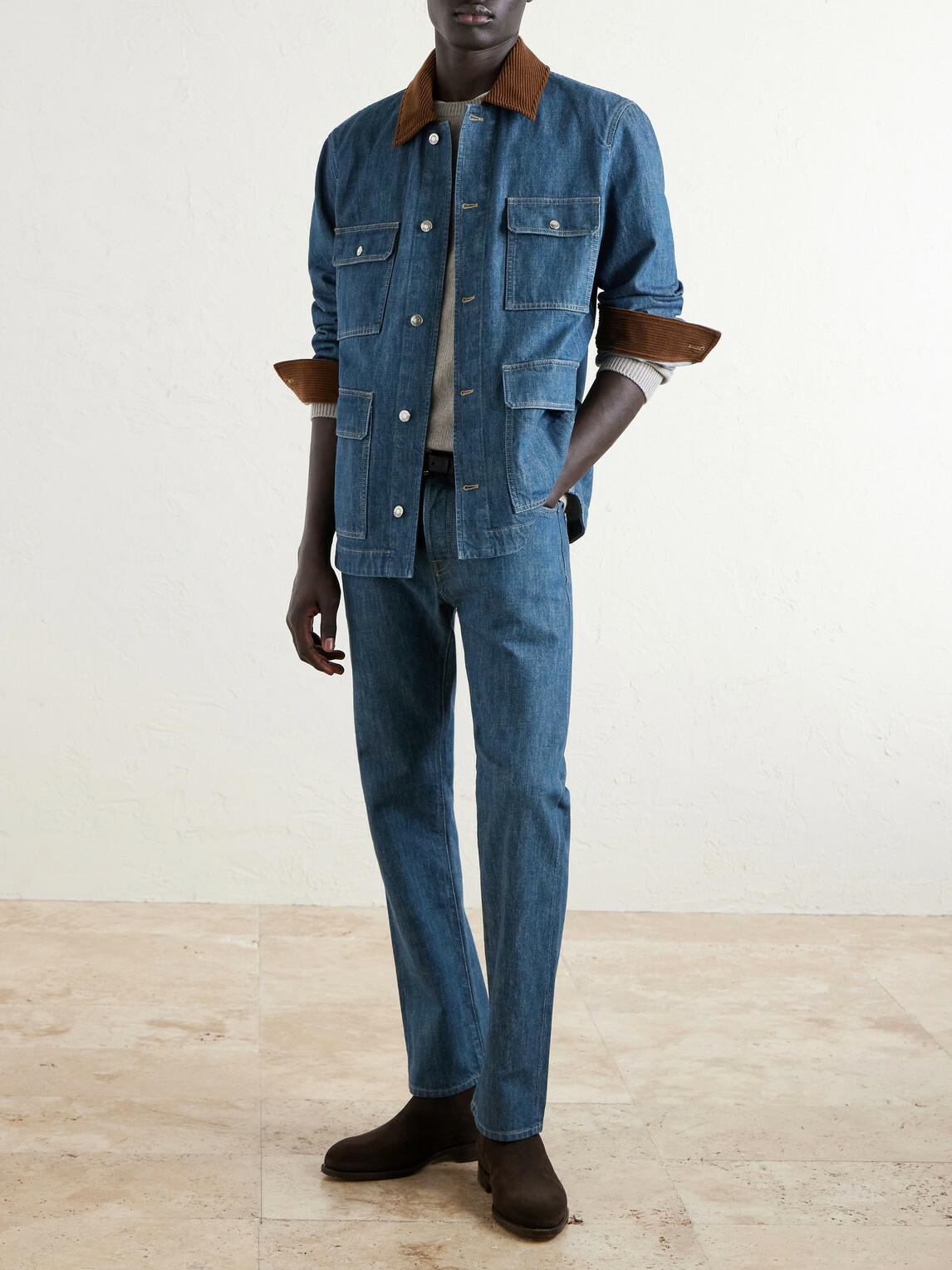 Loro Piana - Austin Corduroy-Trimmed Denim Jacket - Blue