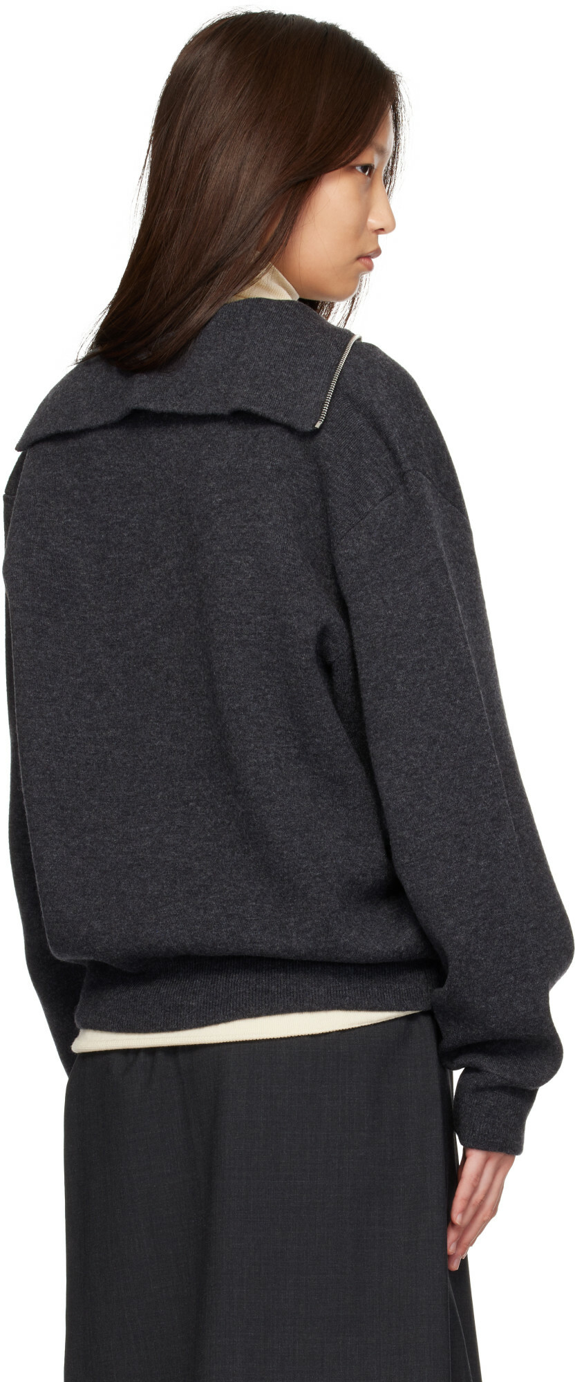 Róhe Gray Reversible Zipped Turtleneck Sweater