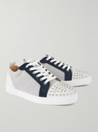 Christian Louboutin - Louis Junior Studded Leather-Trimmed Canvas Sneakers - Gray