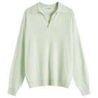 Auralee Women's Cashmere Silk Knit Skipper Polo in White Green