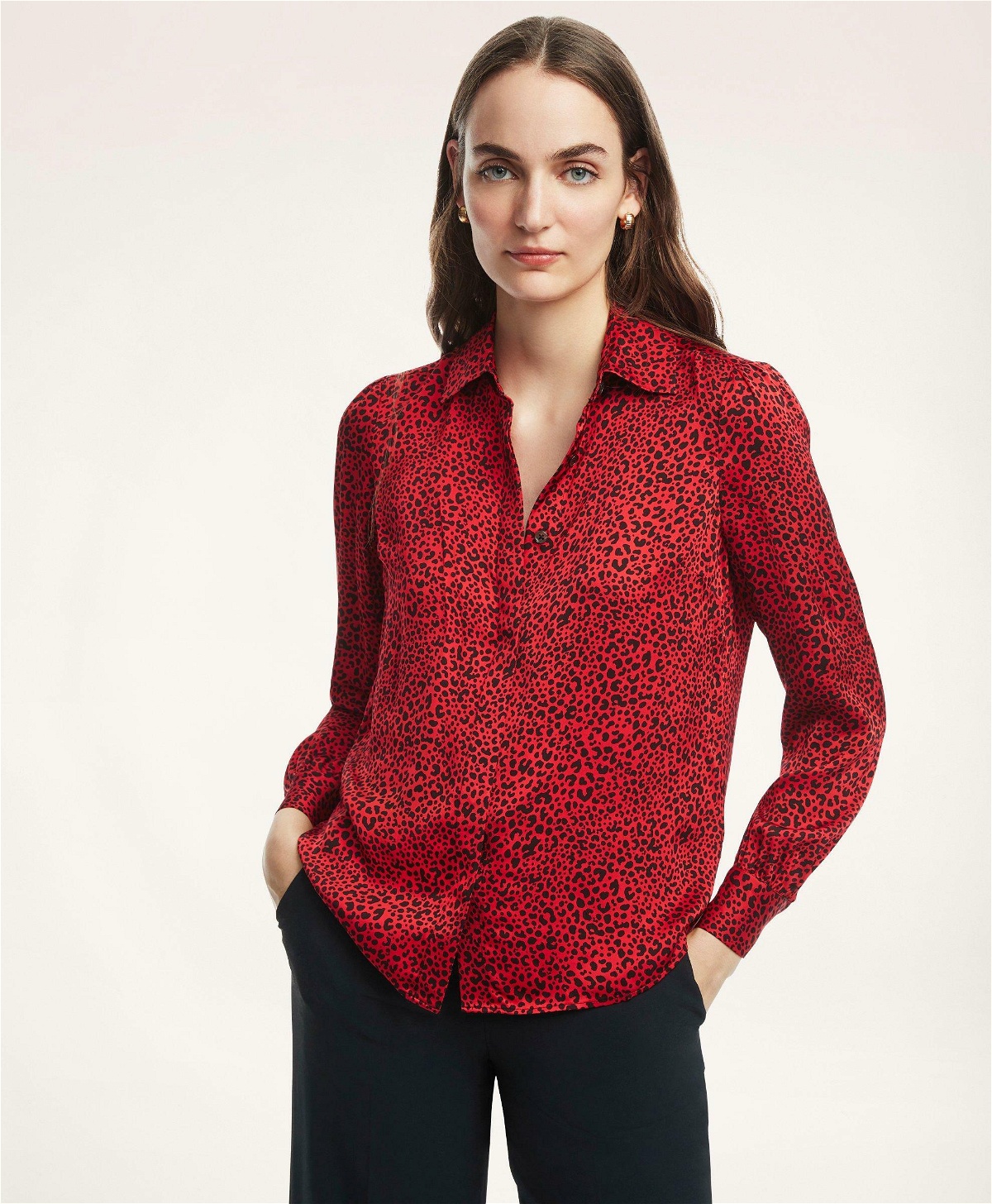 Brooks Brothers Women's Satin Printed Bow Blouse | Red Brooks Brothers