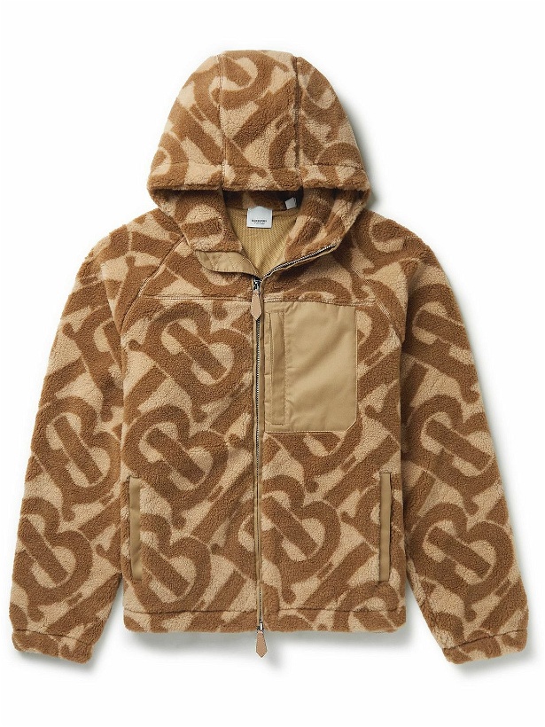 Photo: Burberry - Twill-Trimmed Logo-Print Fleece Zip-Up Hoodie - Brown