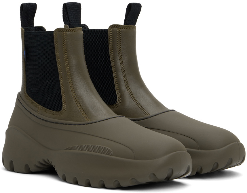 Burberry Khaki Leather Scoot Chelsea Boots