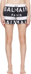 Balmain Black & White Stripe Swim Shorts