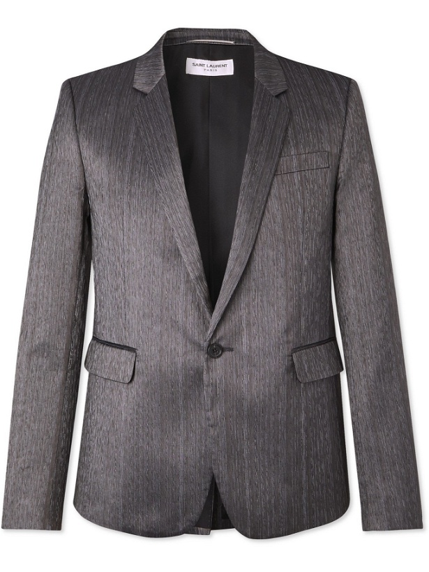 Photo: SAINT LAURENT - Slim-Fit Silk-Blend Shantung Suit Jacket - Gray - IT 44