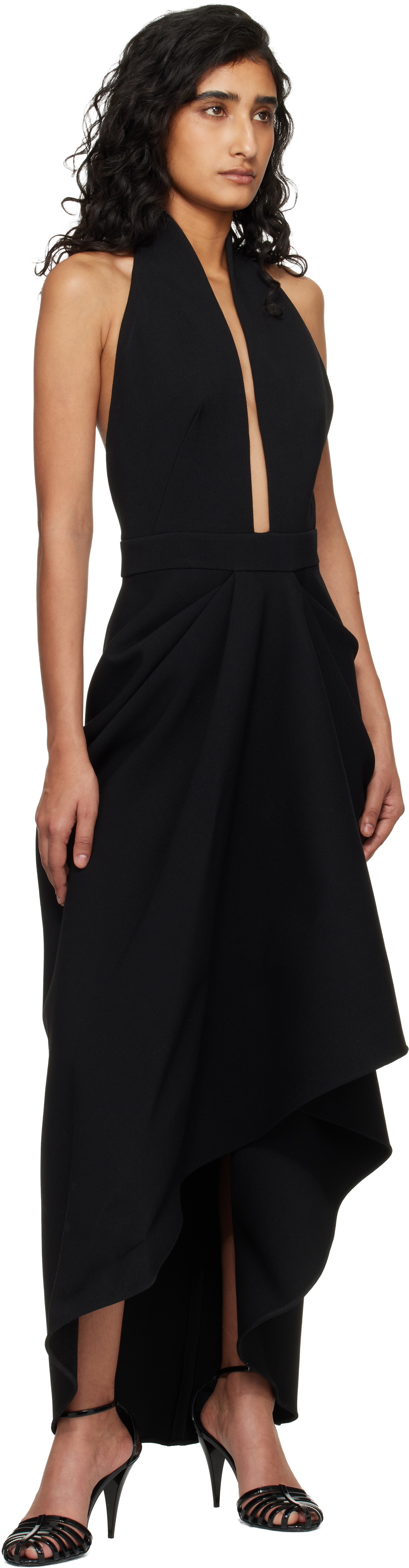 Givenchy Black Draped Wool Maxi Dress