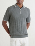 Brunello Cucinelli - Striped Pointelle-Knit Cotton Polo Shirt - Green