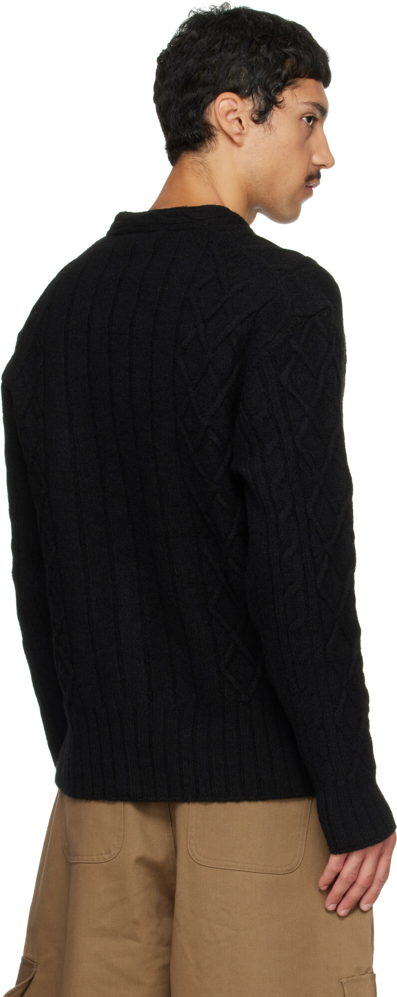 Simone Rocha Black Cable Knit Slash Cardigan