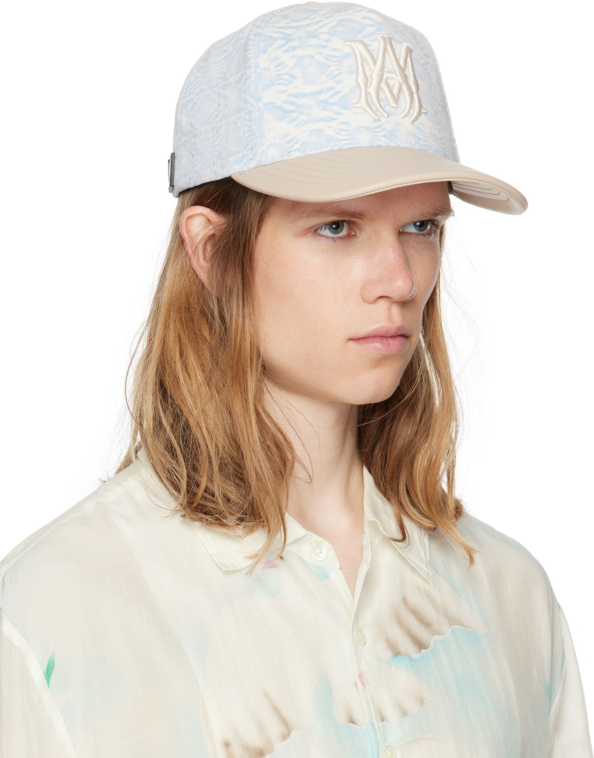 AMIRI Blue & Beige MA Leather Brim Denim Cap Amiri
