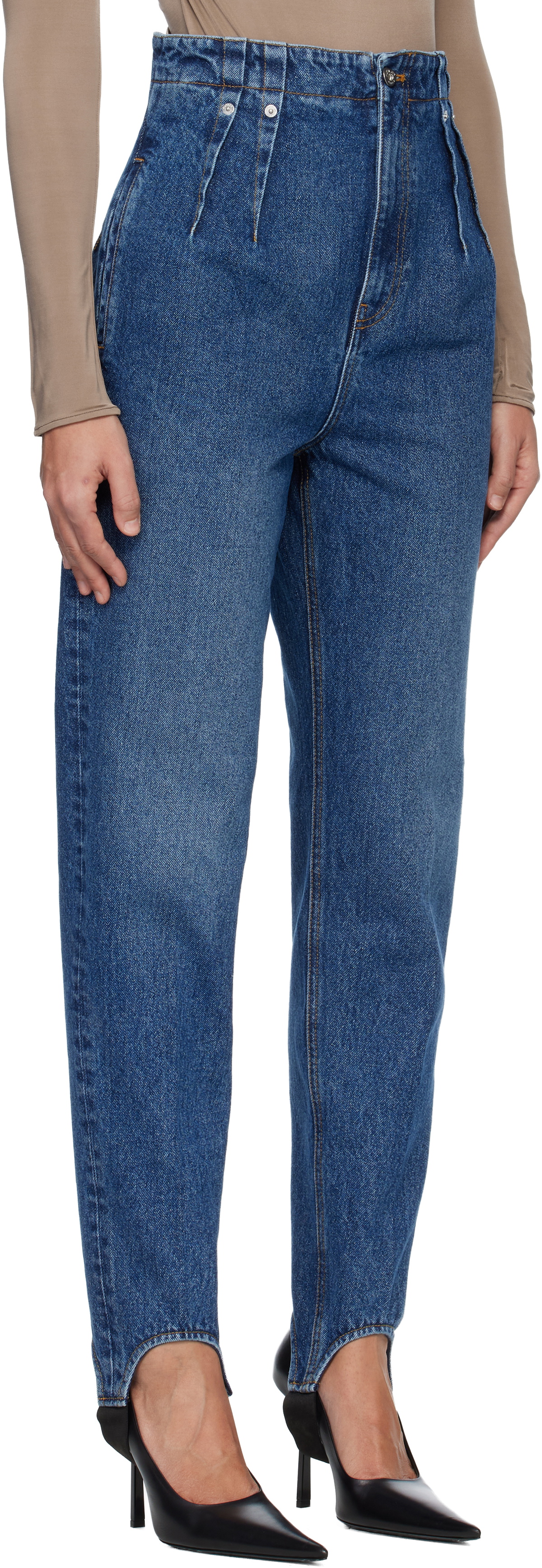 Mugler Blue Denim Cigarette Stirrup Jeans