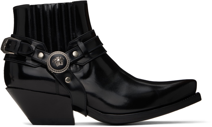 Photo: Versace Black Texano Ankle Chelsea Boots