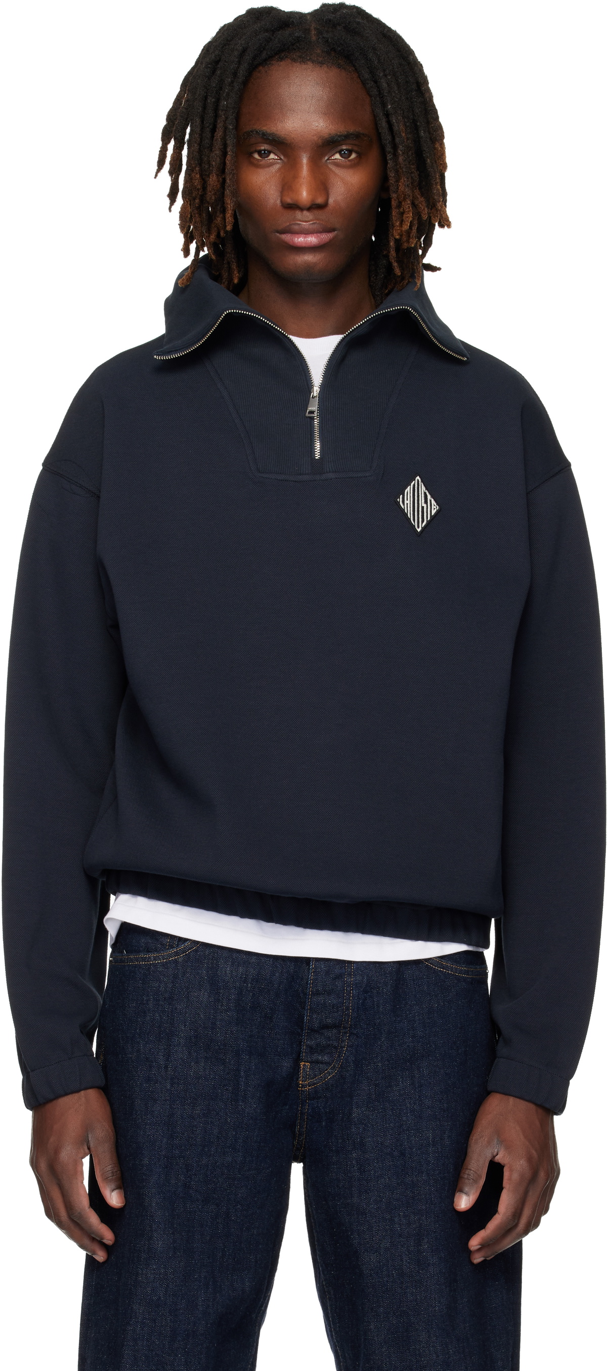 Lacoste Black Loose Fit Zipped Neck Piqué Sweatshirt