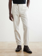 Brunello Cucinelli - Straight-Leg Pleated Cotton-Twill Trousers - Neutrals