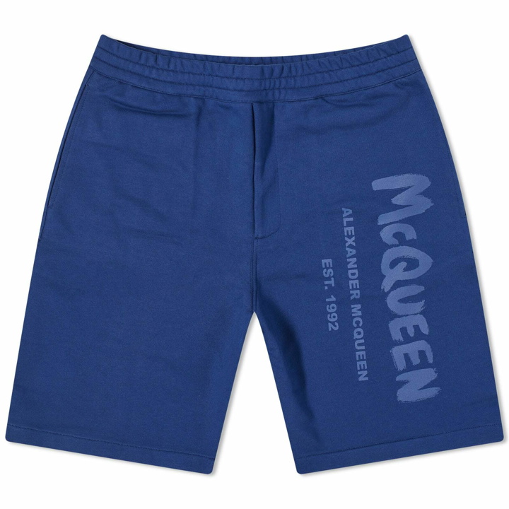 Photo: Alexander McQueen Men's Graffiti Logo Sweat Short in Midnight Blue