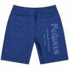 Alexander McQueen Men's Graffiti Logo Sweat Short in Midnight Blue
