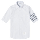 Thom Browne Men's 4-Bar Tricolour Short Sleeve Button Down Shirt in Medium Blue