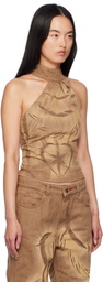 Masha Popova SSENSE Exclusive Brown Chains Halter Denim Tank Top