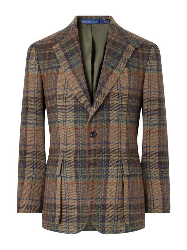 Photo: Polo Ralph Lauren - Suede-Trimmed Checked Wool Blazer - Green