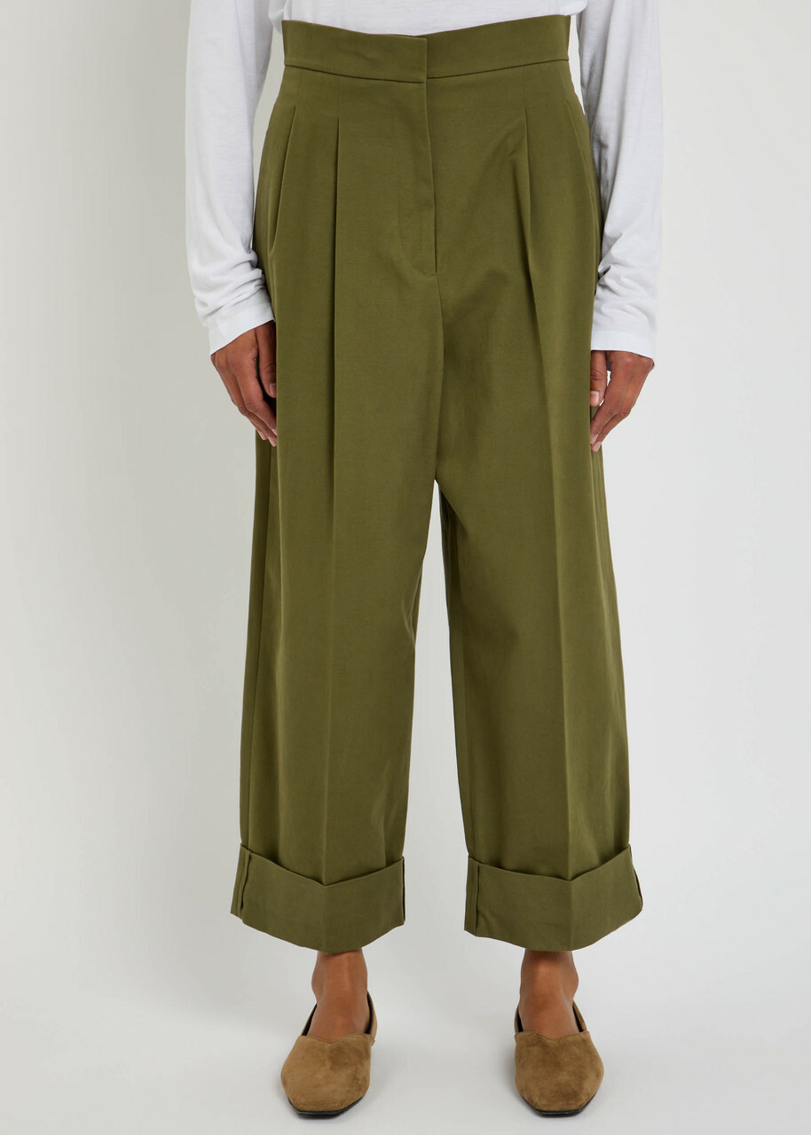 Weekend Max Mara Turn-up Twill Trousers Olive