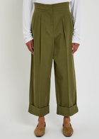 Weekend Max Mara Turn-up Twill Trousers Olive