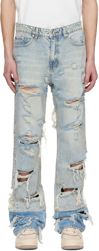 Photo: Who Decides War by MRDR BRVDO Blue Distressed Jeans