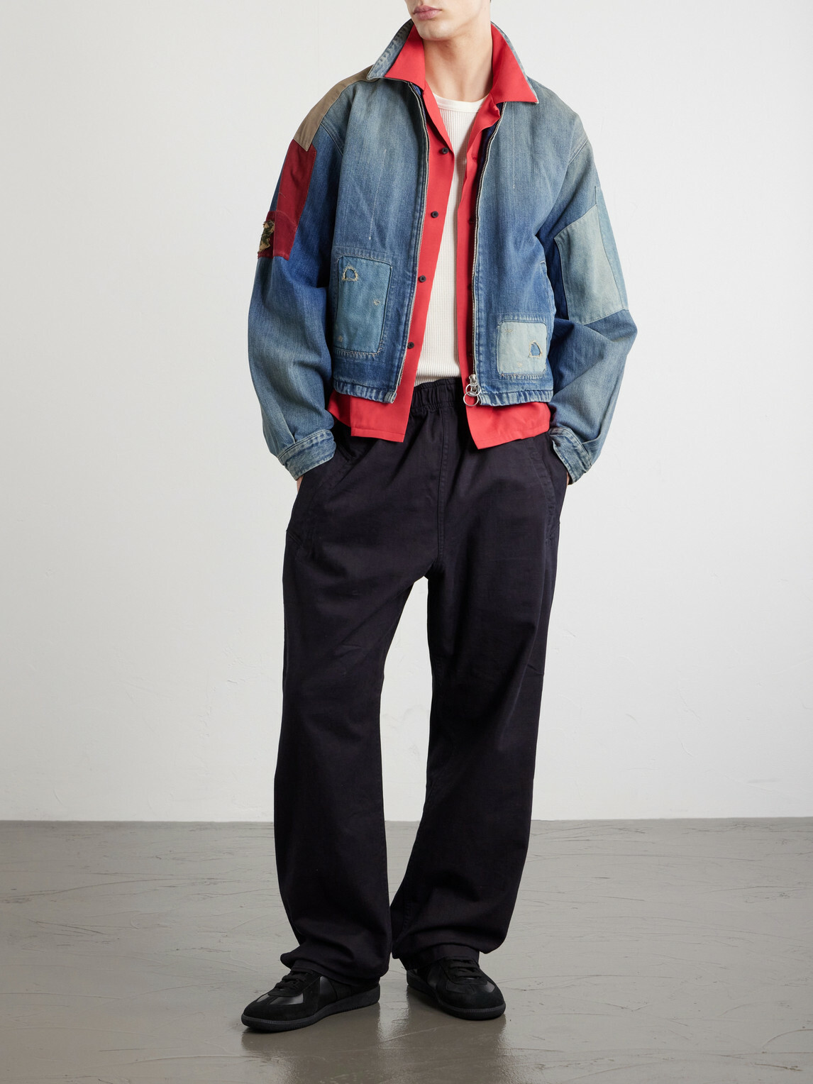 KAPITAL - Distressed Patchwork Denim Jacket - Blue