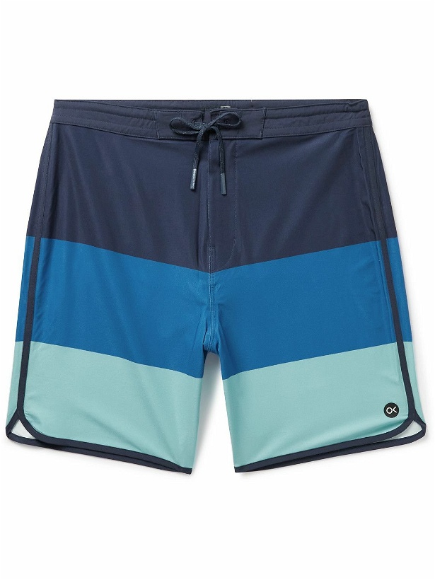 Photo: Outerknown - Tasty Scallop Straight-Leg Long-Length Striped Recycled Swim Shorts - Blue
