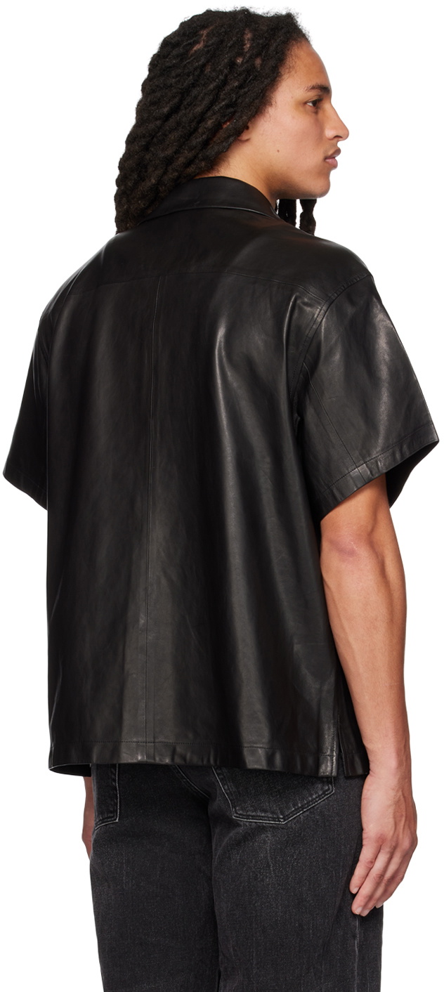 RtA Black Spread Collar Leather Shirt
