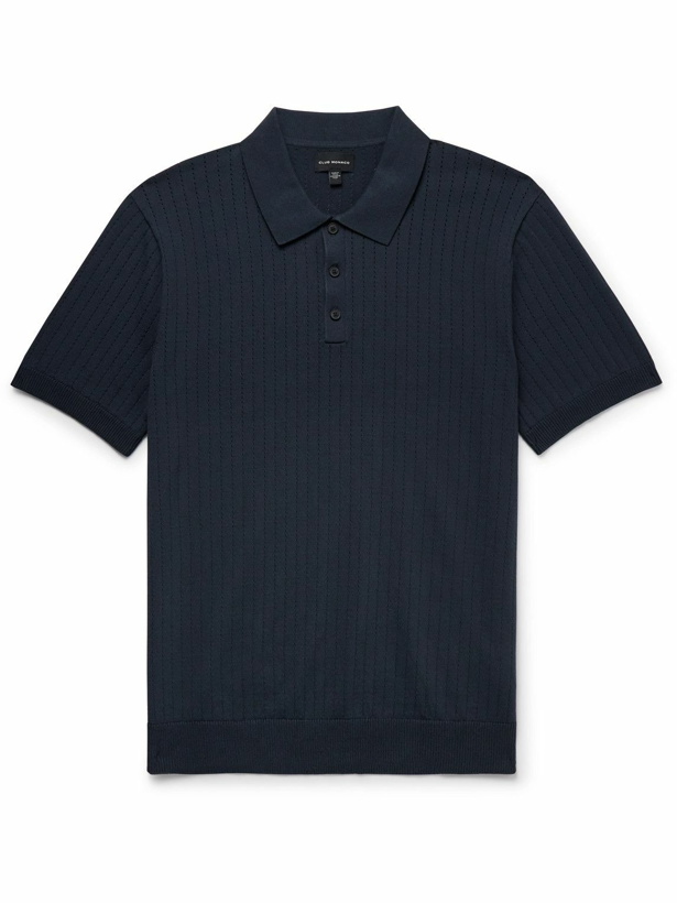 Photo: Club Monaco - Pointelle-Knit Cotton-Blend Polo Shirt - Blue