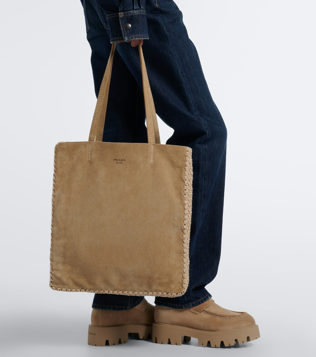 Prada Large crochet suede shopper
