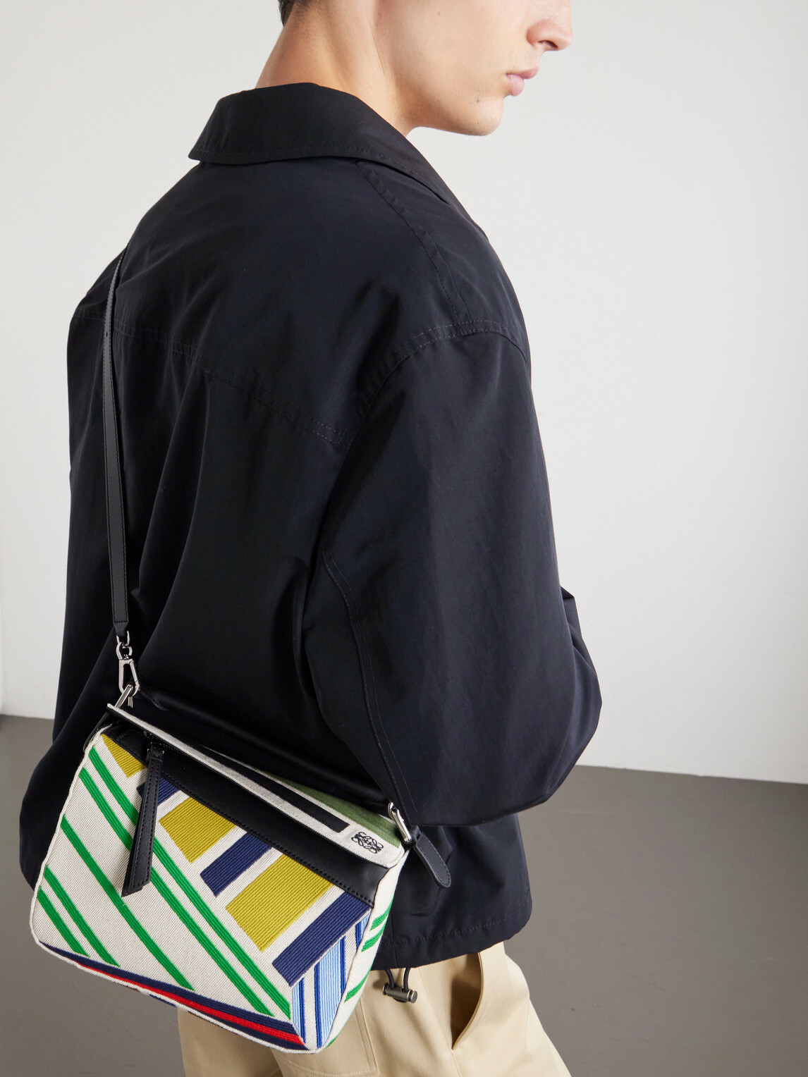 LOEWE - Puzzle Edge Small Leather-Trimmed Embroidered Canvas Messenger Bag
