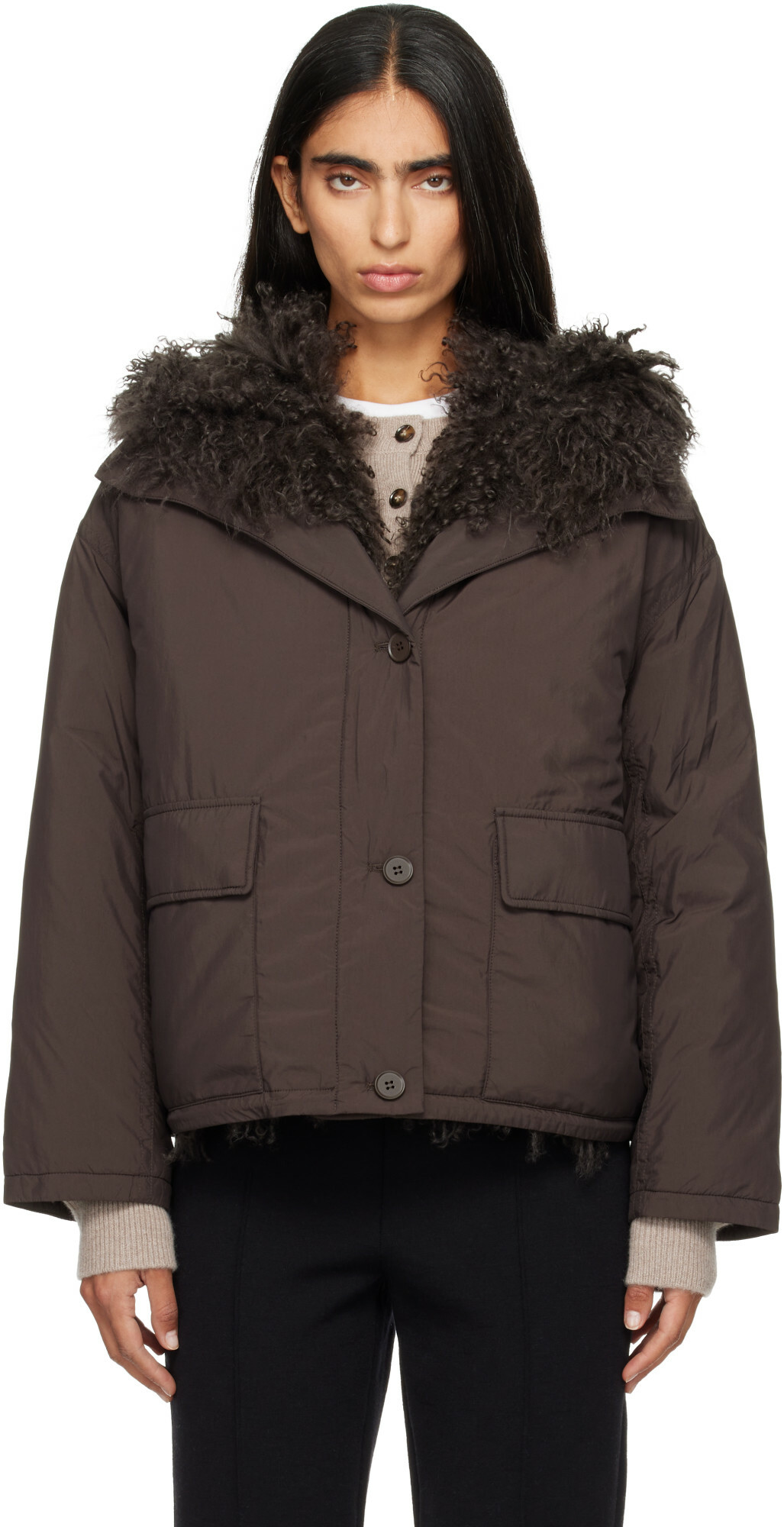 Yves Salomon Brown Short Down Jacket