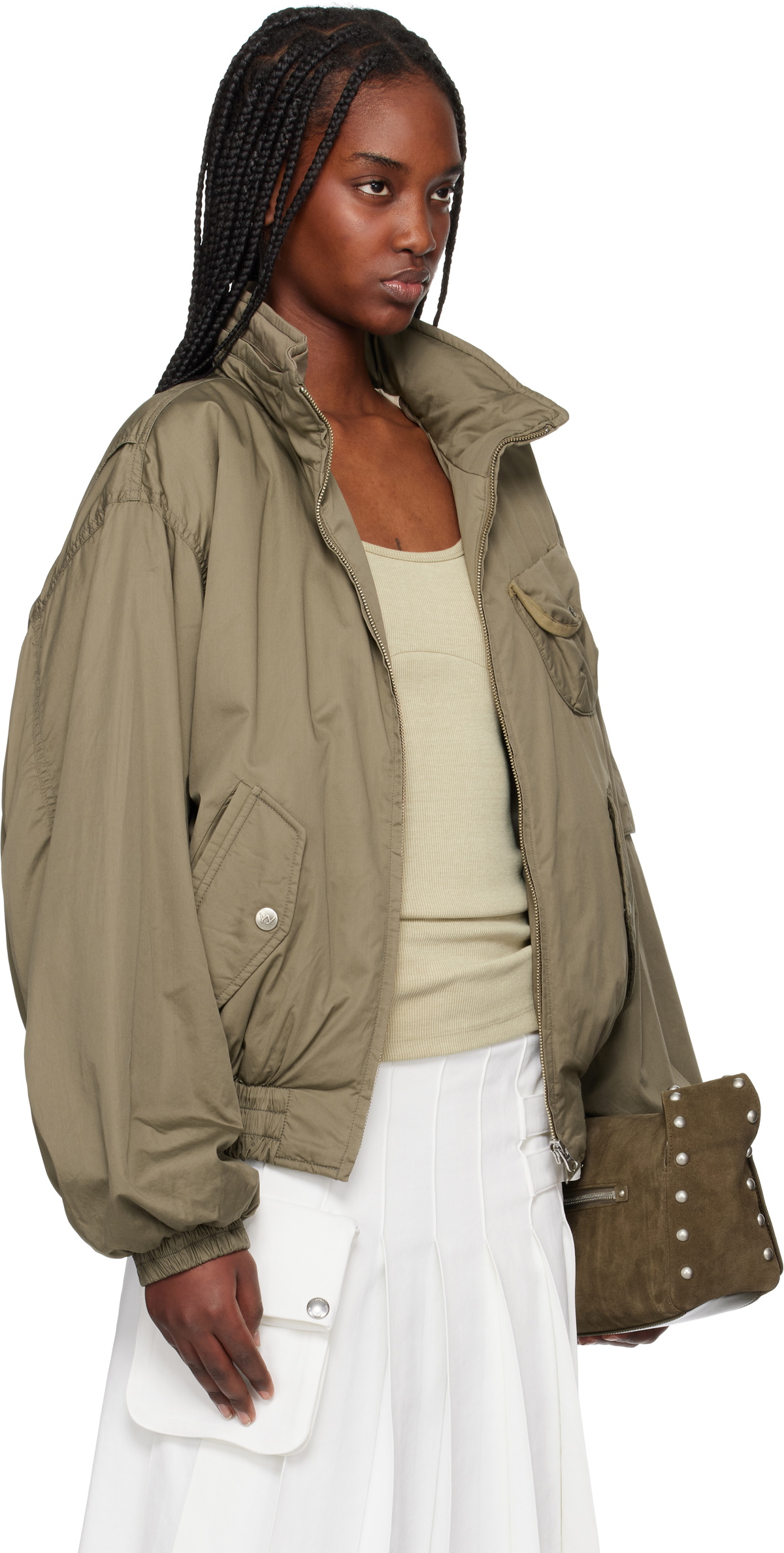 OPEN YY Khaki Cotton Cargo Bomber Jacket OPEN YY