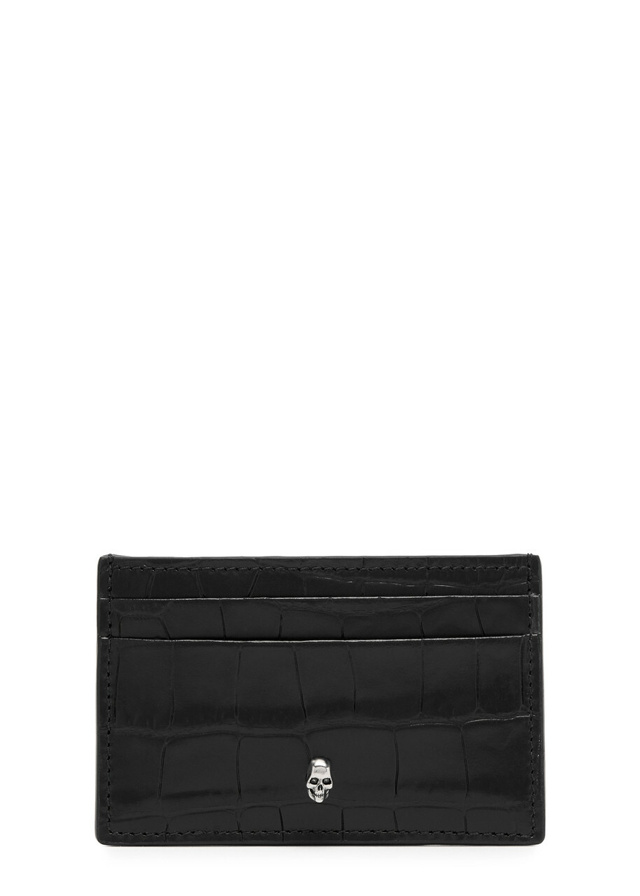 Alexander Mcqueen Skull Crocodile-effect Leather Card Holder - Black - One Size