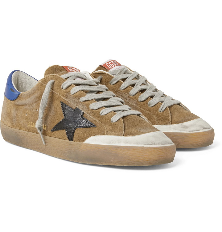 Photo: Golden Goose - Superstar Distressed Suede and Leather Sneakers - Brown