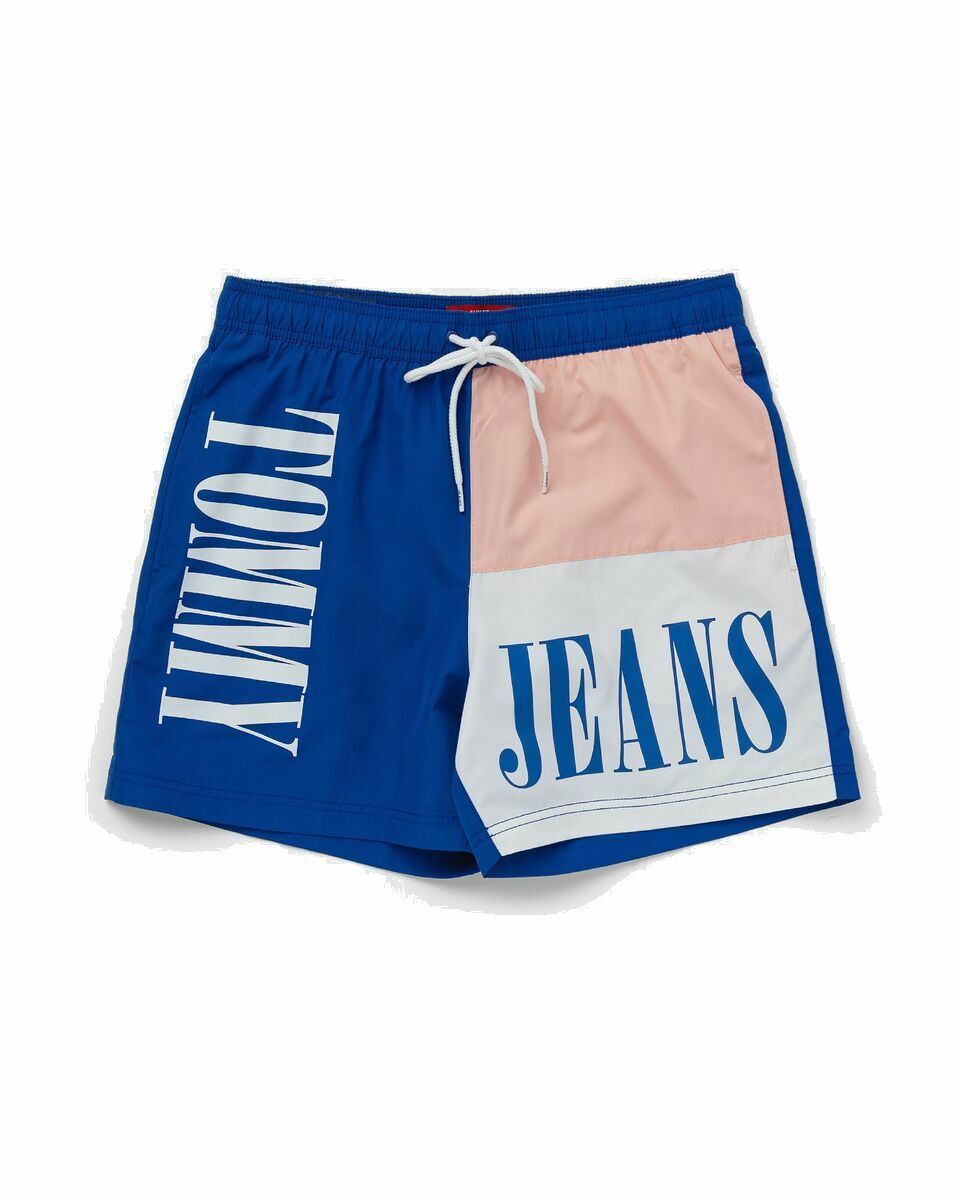 Photo: Tommy Jeans Medium Drawstring Colorblock Shorts Blue|White - Mens - Swimwear