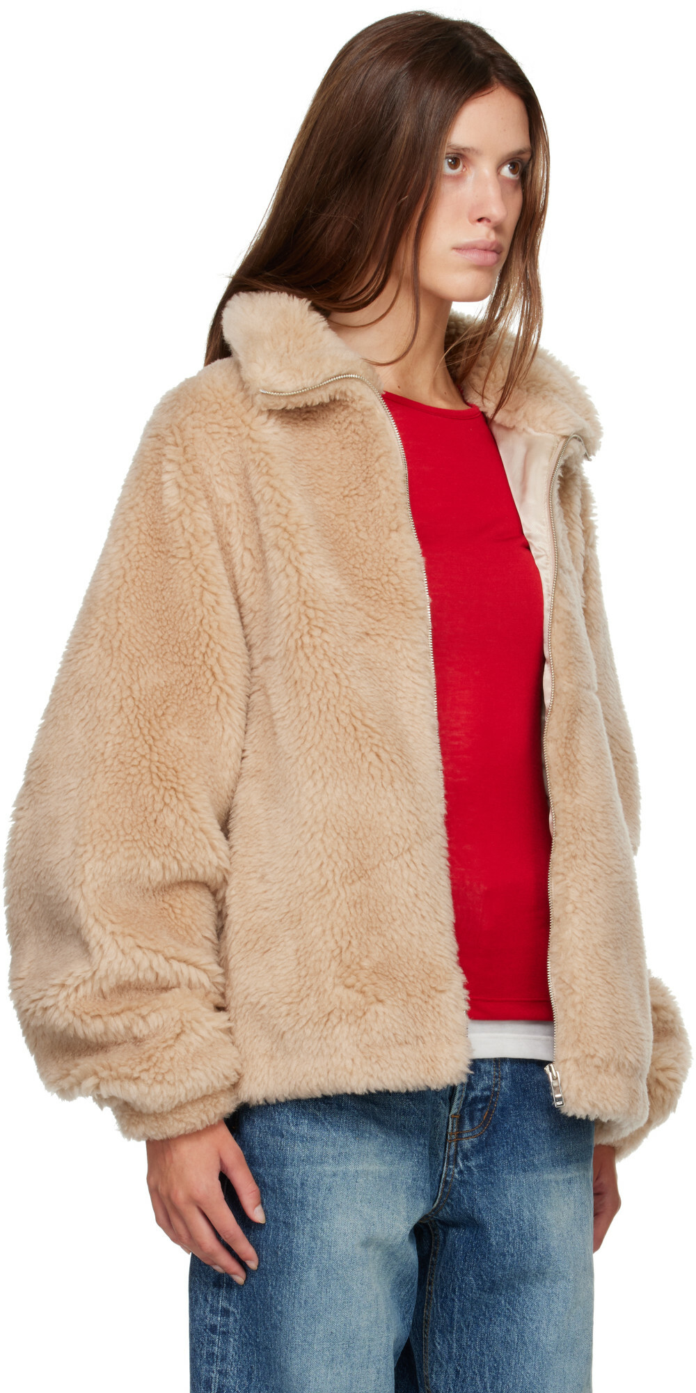 R2W Beige Falco Oversized Wool Slik Jacket