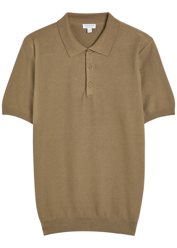 Photo: Sunspel Piqué Cotton Polo Shirt Brown