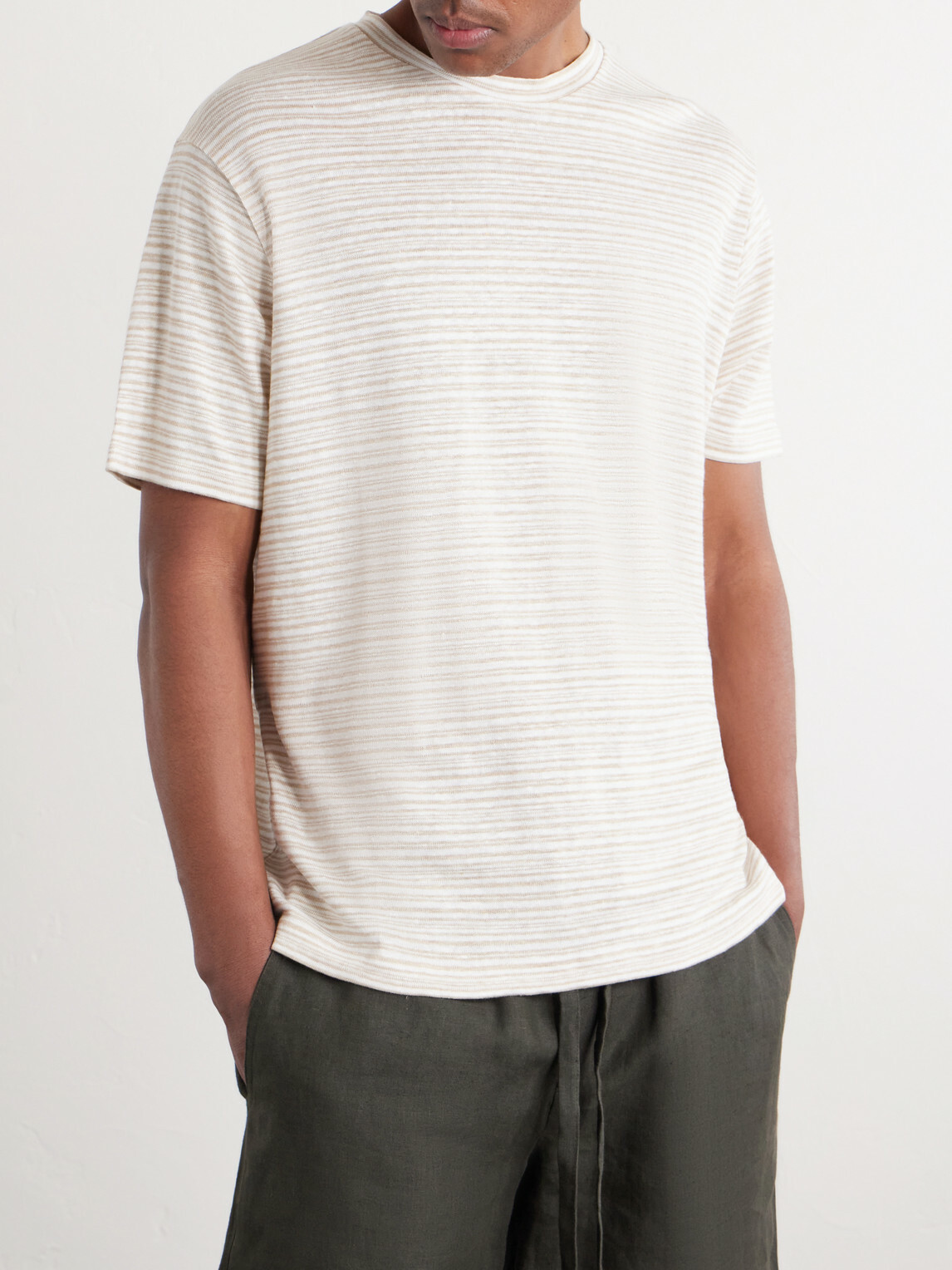 Mr P. - Striped Linen T-Shirt - Neutrals