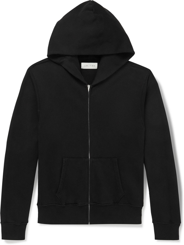 Photo: Les Tien - Garment-Dyed Fleece-Back Cotton-Jersey Zip-Up Hoodie - Black