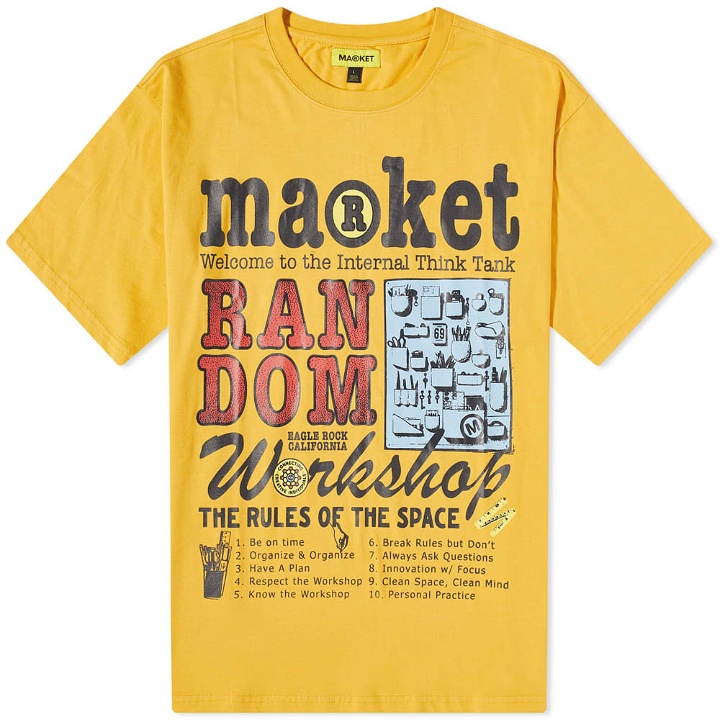 Photo: MARKET Men's Random Workshop Think Tank T-Shirt in Yellow